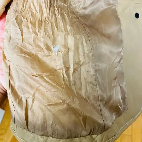 New Neiman Marcus Leather Collection Quilted Lamb Leather Trench Coat Neutral Ca - Picture 9 of 10